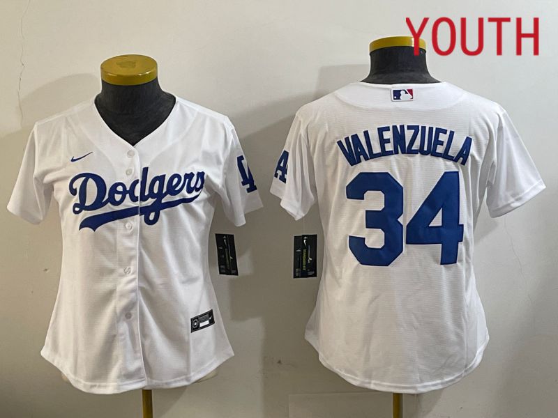 Youth Los Angeles Dodgers #34 Valenzuela White Game 2024 Nike MLB Jersey style 11206->youth mlb jersey->Youth Jersey